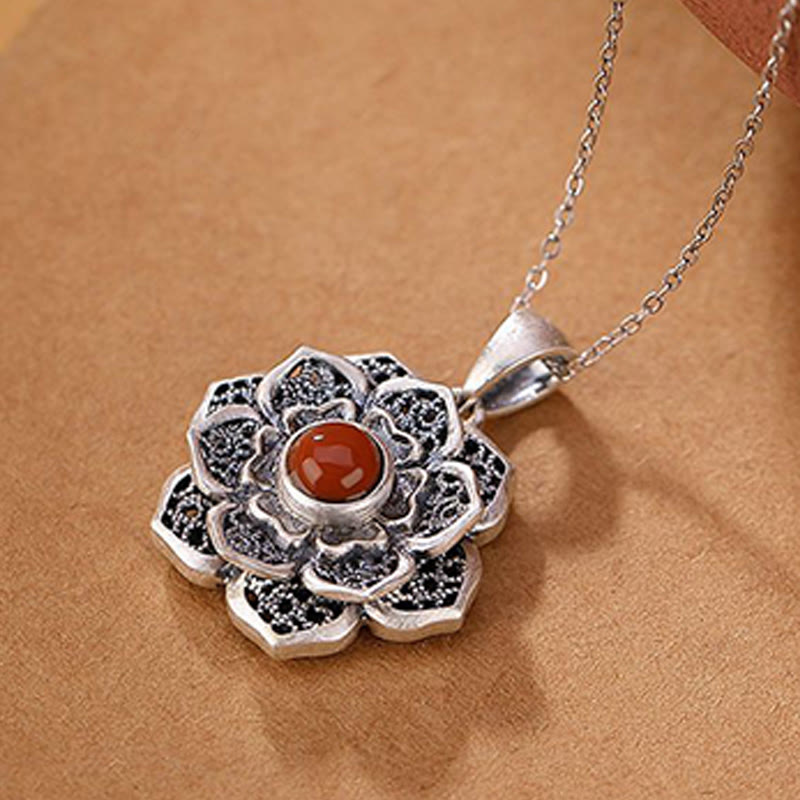 KarmaRipple's Tibetan Om Mani Padme Hum Lotus Pattern Red Agate Bronze Peace Pendant Necklace p9