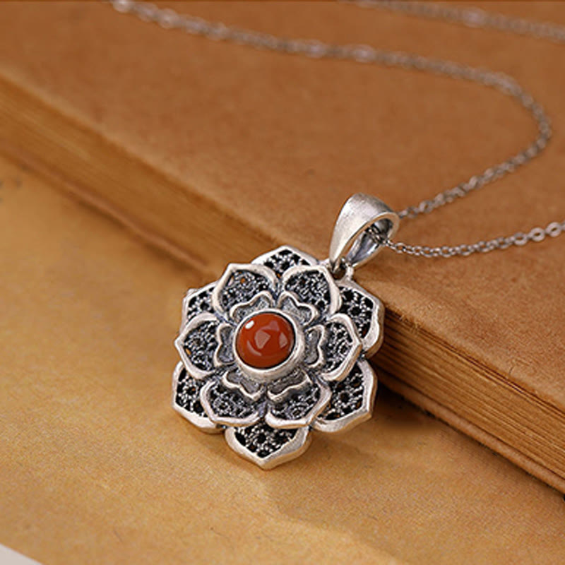 KarmaRipple's Tibetan Om Mani Padme Hum Lotus Pattern Red Agate Bronze Peace Pendant Necklace p10