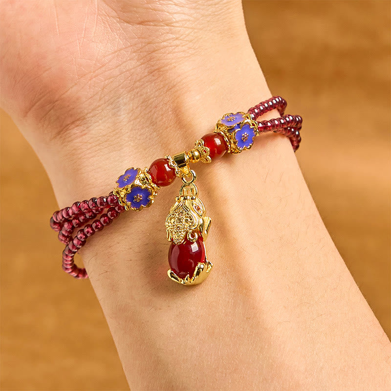 KarmaRipple's Authentic 3mm Garnet Beadwork PiXiu Flower Purification Multilayer Bracelet p3