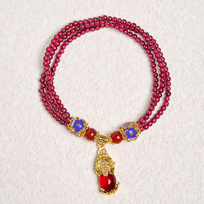 KarmaRipple's Authentic 3mm Garnet Beadwork PiXiu Flower Purification Multilayer Bracelet p7