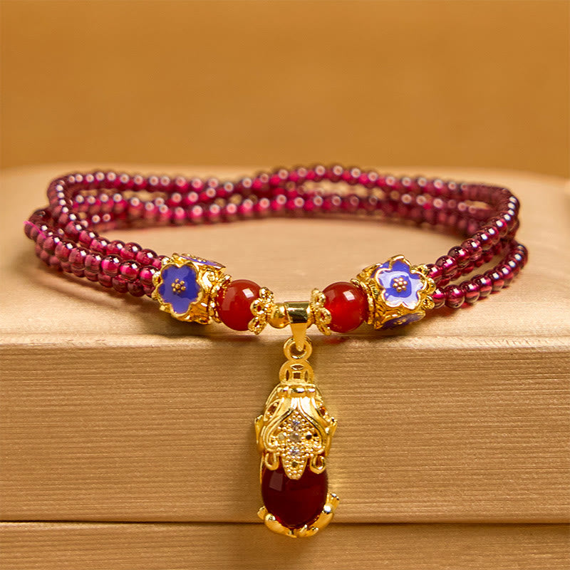 KarmaRipple's Authentic 3mm Garnet Beadwork PiXiu Flower Purification Multilayer Bracelet p2