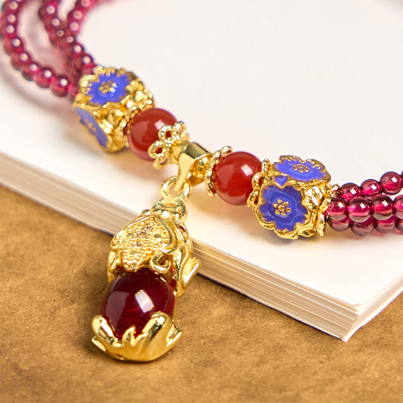 KarmaRipple's Authentic 3mm Garnet Beadwork PiXiu Flower Purification Multilayer Bracelet p5