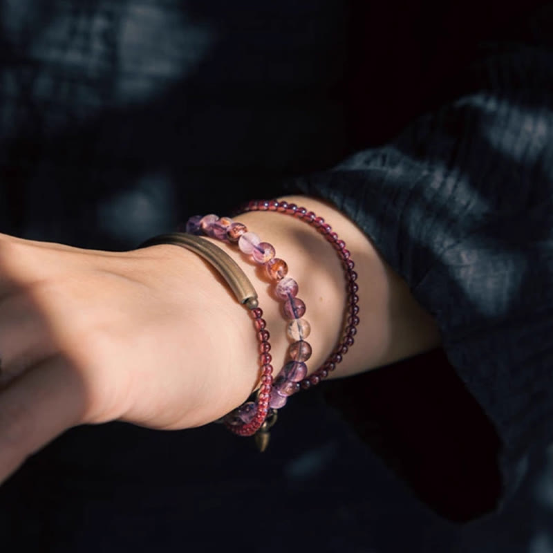 KarmaRipple's Retro 6mm Amethyst 4mm Garnet Multilayer Balance Bracelet p14