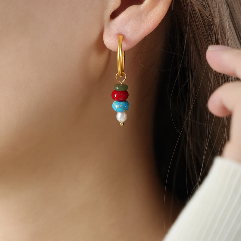 KarmaRipple's Tibetan Marnyi Stone'sign Authentic Red Agate Pearl Confidence Titanium Steel Earrings p1