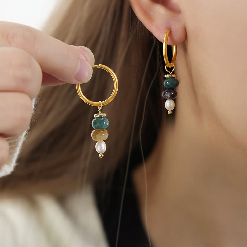 KarmaRipple's Tibetan Marnyi Stone'sign Authentic Red Agate Pearl Confidence Titanium Steel Earrings p2