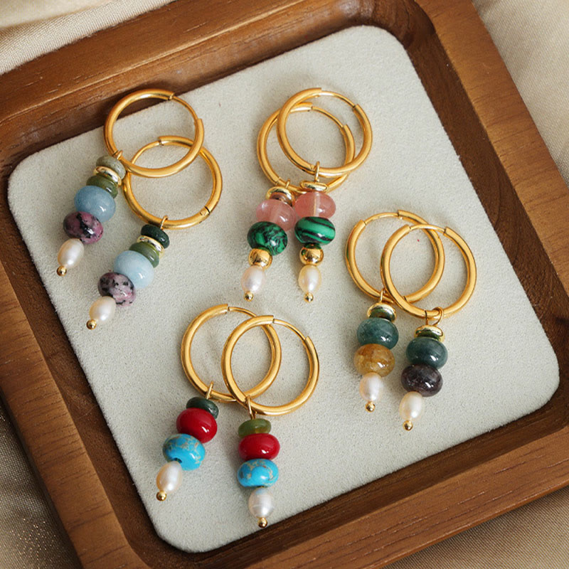 KarmaRipple's Tibetan Marnyi Stone'sign Authentic Red Agate Pearl Confidence Titanium Steel Earrings p9