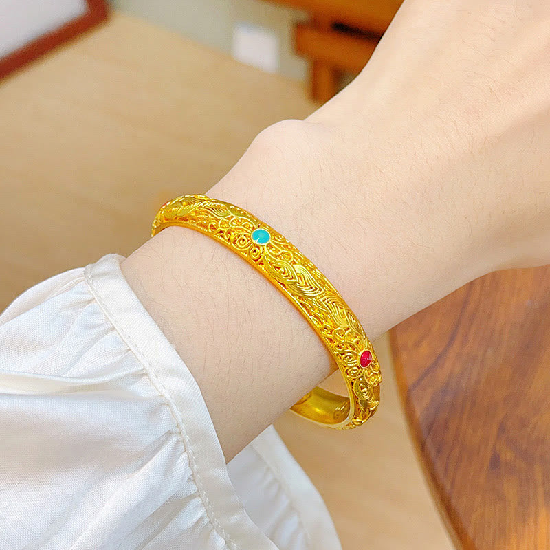 KarmaRipple's Bronze Plated Gold Flowers Leaves Fortune Bracelet Bangle p5