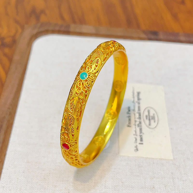 KarmaRipple's Bronze Plated Gold Flowers Leaves Fortune Bracelet Bangle p22