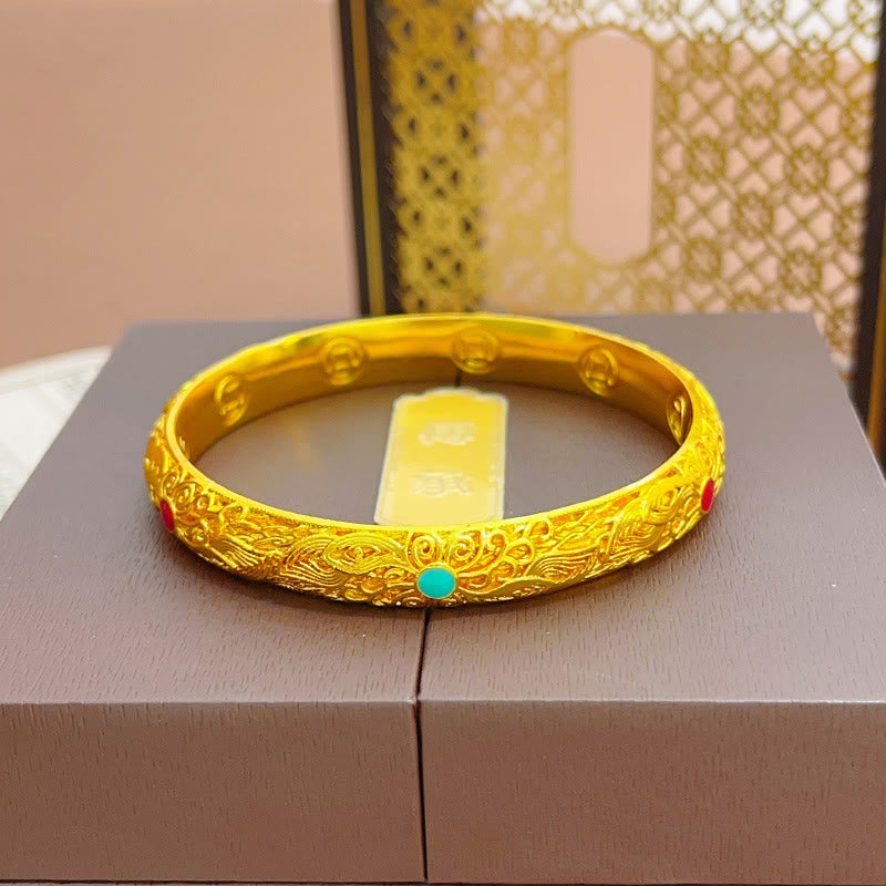 KarmaRipple's Bronze Plated Gold Flowers Leaves Fortune Bracelet Bangle p8