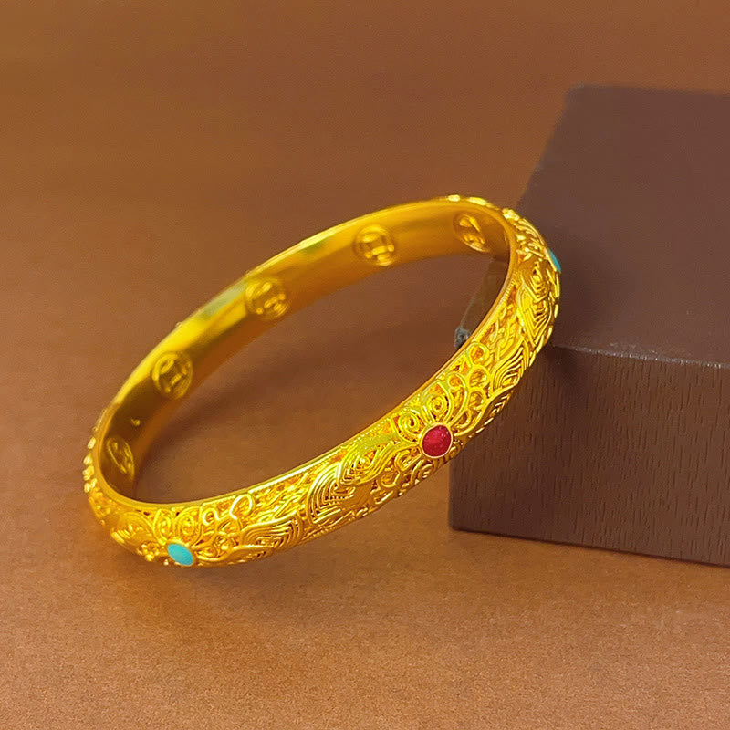 KarmaRipple's Bronze Plated Gold Flowers Leaves Fortune Bracelet Bangle p20