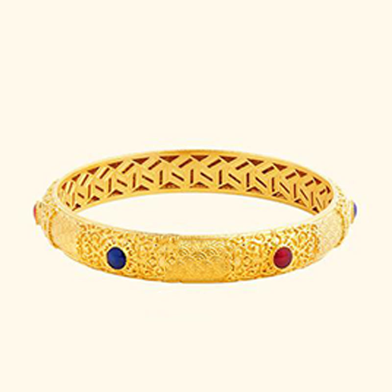 KarmaRipple's 925 Sterling Silver Golden Auspicious Clouds Hollow Design Protection Bracelet Bangle 2.20 IN (56 MM) p9