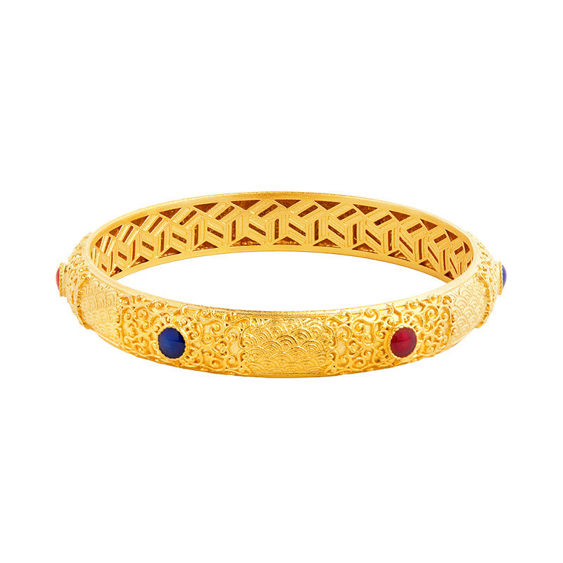 KarmaRipple's 925 Sterling Silver Golden Auspicious Clouds Hollow Design Protection Bracelet Bangle 2.20 IN (56 MM) p10