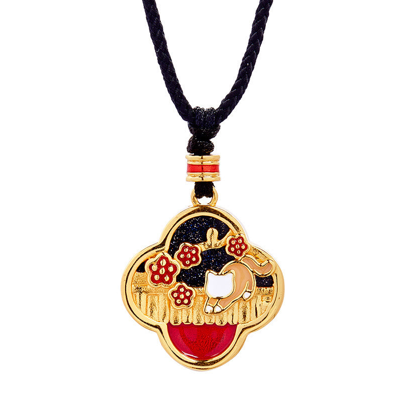 KarmaRipple's 925 Sterling Silver Plum Blossom Cat Four Leaf Clover Blessing Pendant Necklace p10