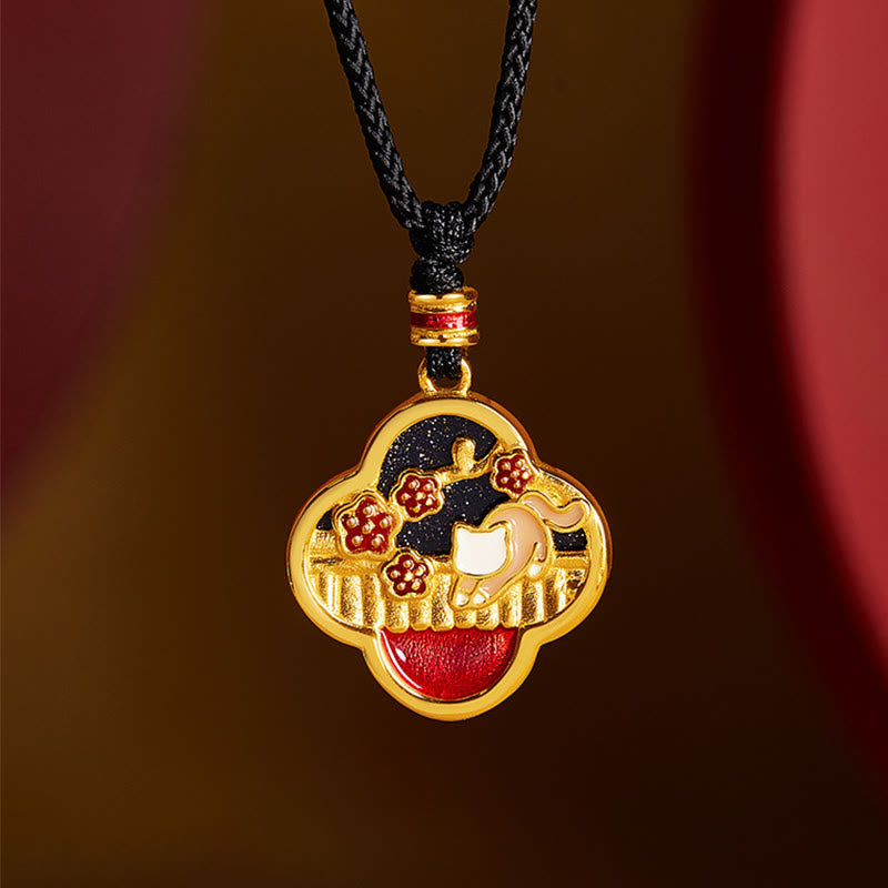 KarmaRipple's 925 Sterling Silver Plum Blossom Cat Four Leaf Clover Blessing Pendant Necklace p11