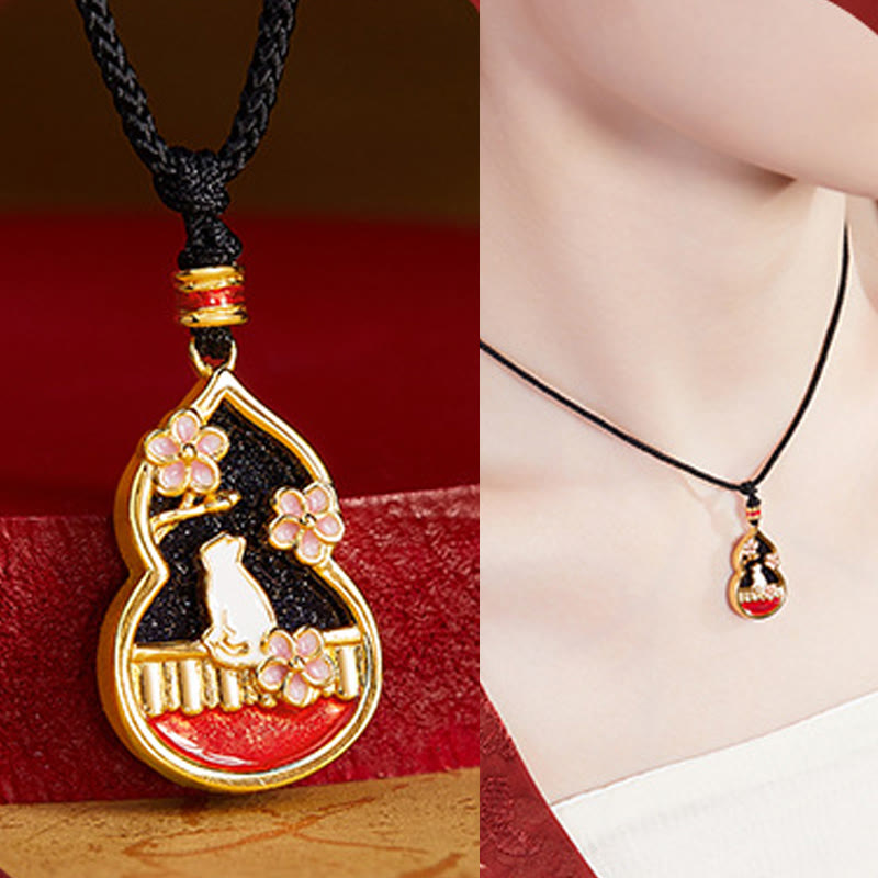 KarmaRipple's 925 Sterling Silver Peach Blossom Cat Gourd Pattern Protection Pendant Necklace p7