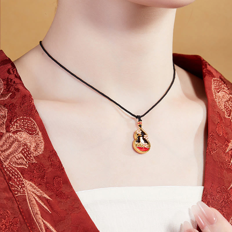 KarmaRipple's 925 Sterling Silver Peach Blossom Cat Gourd Pattern Protection Pendant Necklace p8