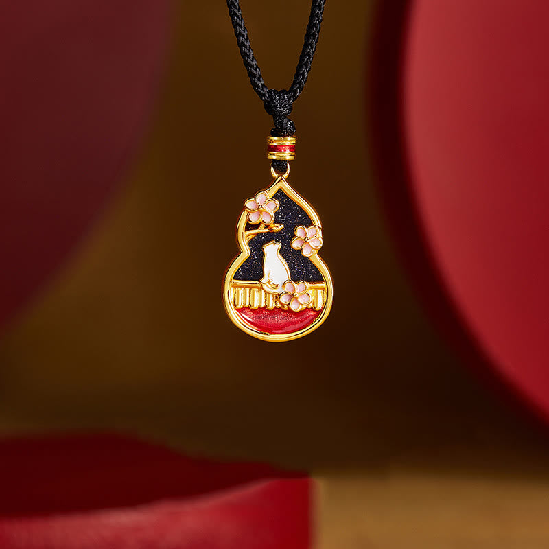 KarmaRipple's 925 Sterling Silver Peach Blossom Cat Gourd Pattern Protection Pendant Necklace p10