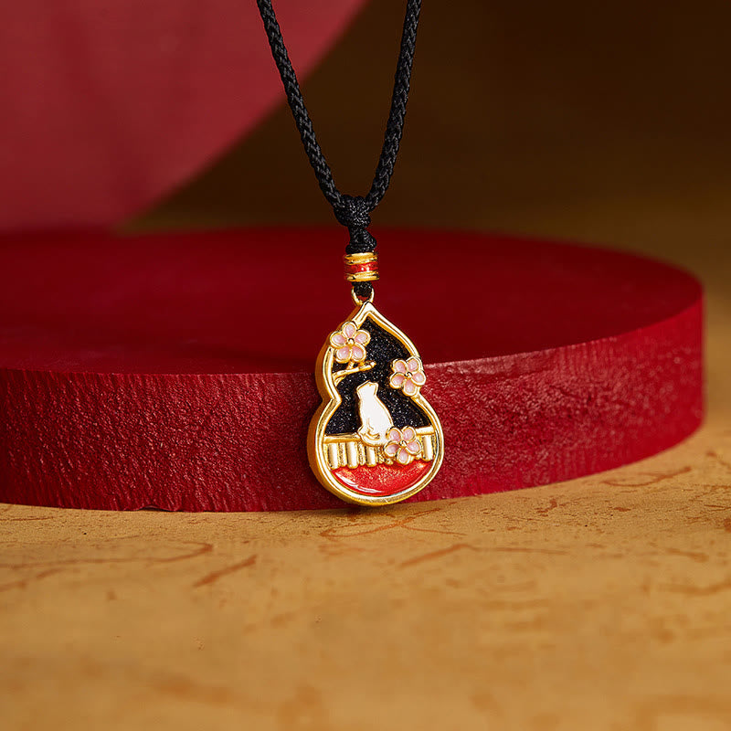 KarmaRipple's 925 Sterling Silver Peach Blossom Cat Gourd Pattern Protection Pendant Necklace p2