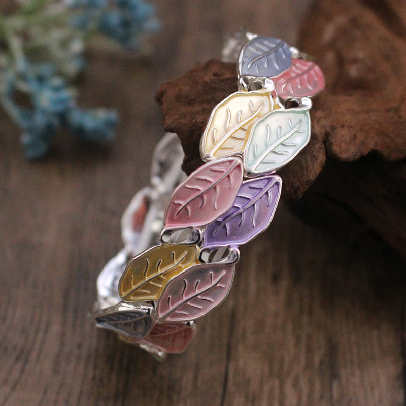 KarmaRipple's Colorful Leaves Alloy Fortune Elastic Bracelet Bangle p4