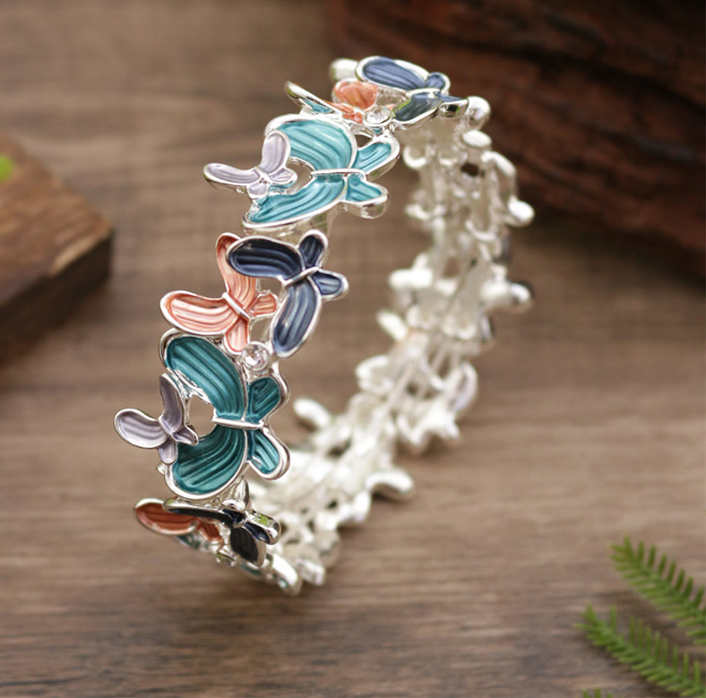 KarmaRipple's Colorful Butterfly Love Alloy Elastic Bracelet Bangle p1