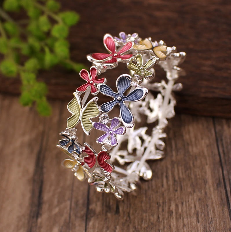 KarmaRipple's Colorful Butterfly Flowers Love Alloy Elastic Bracelet Bangle p1