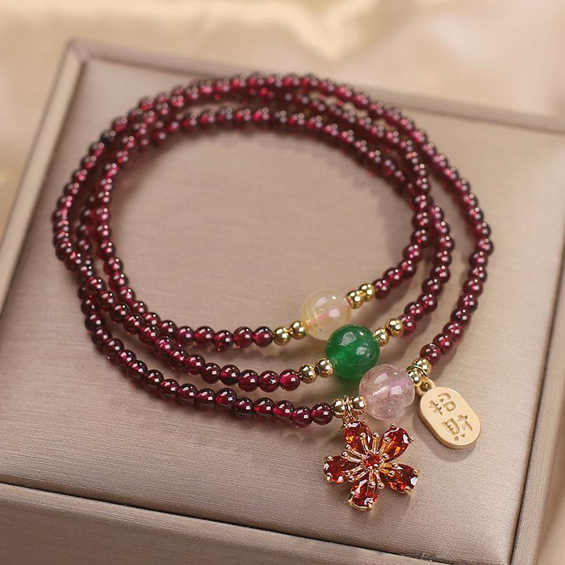 KarmaRipple's Authentic 3mm Ultra-thin Garnet Beadwork Cherry Blossom Flower Attract Fortune Protection Multilayer Bracelet p4