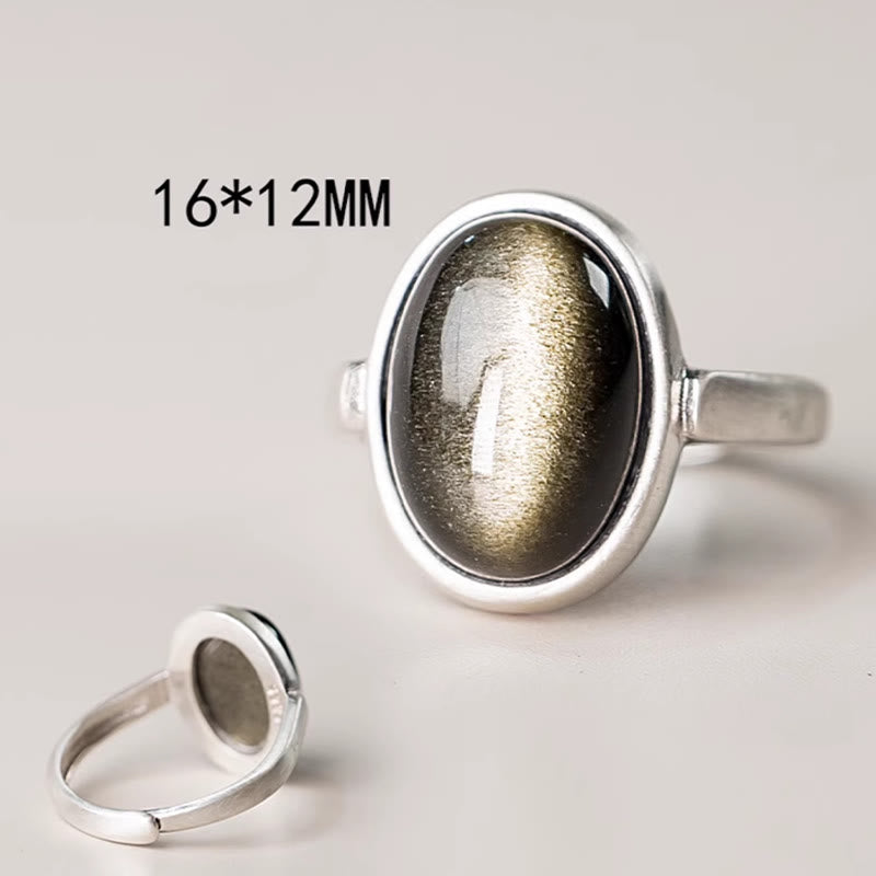 KarmaRipple's Authentic 925 Sterling Silver Gold Sheen Obsidian Adjustable Wealth Ring p10