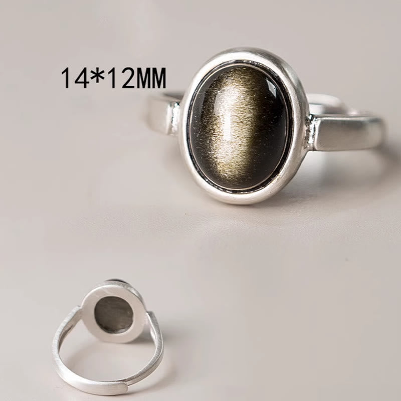KarmaRipple's Authentic 925 Sterling Silver Gold Sheen Obsidian Adjustable Wealth Ring p6
