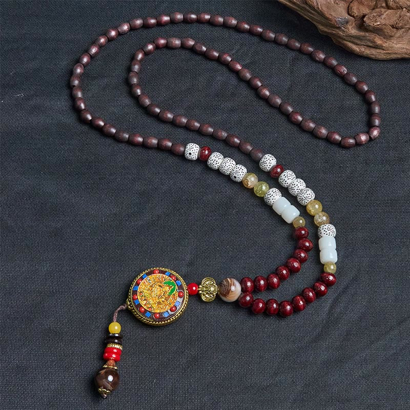 KarmaRipple's Tibetan Handmade Wood Beadwork Om Mani Padme Hum Samantabhadra Bodhisattva Purity Pendant Necklace p3