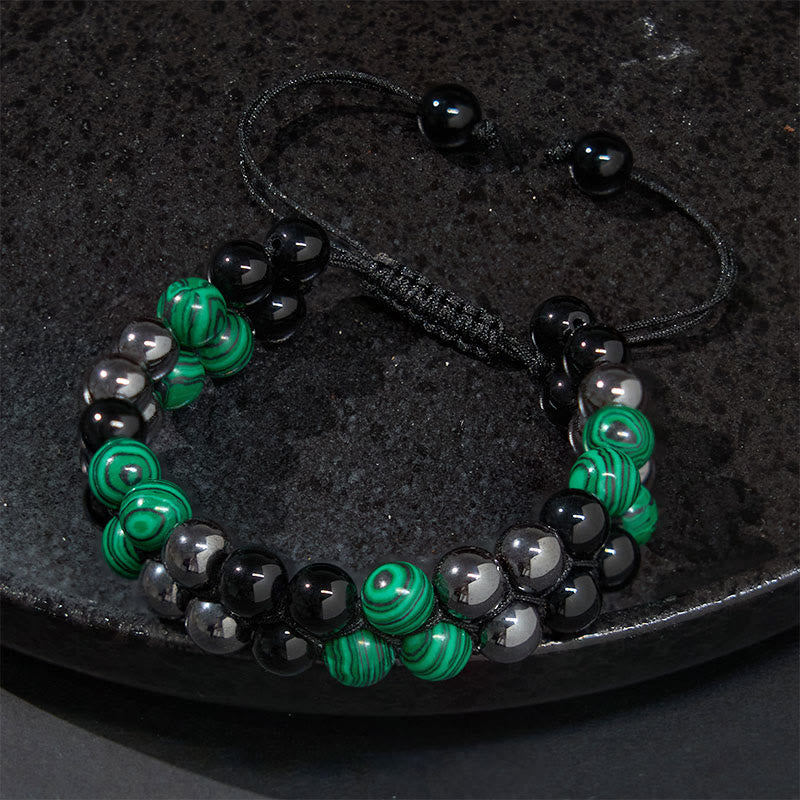 KarmaRipple's Authentic Malachite Black Magnetite Black Obsidian Double Row Beadwork Anti-Anxiety Bracelet p3