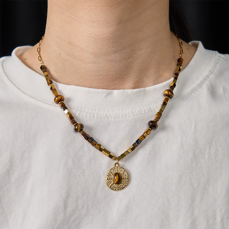 KarmaRipple's Authentic Tiger Eye Square Protection Titanium Steel Pendant Necklace p5