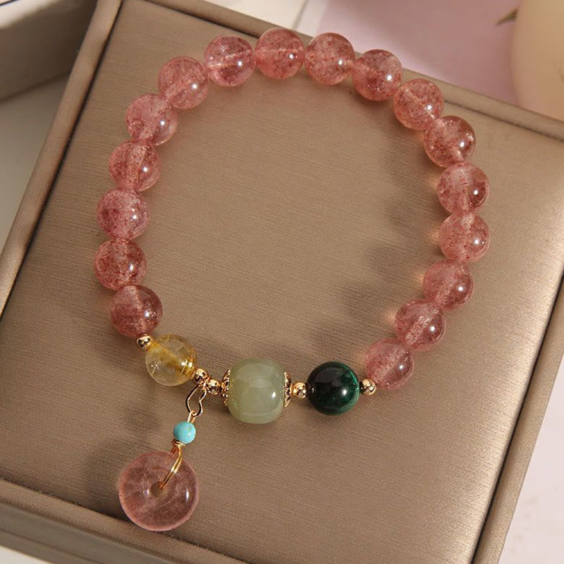 KarmaRipple's Authentic Strawberry Quartz Peace Buckle Jade Positive Bracelet p4