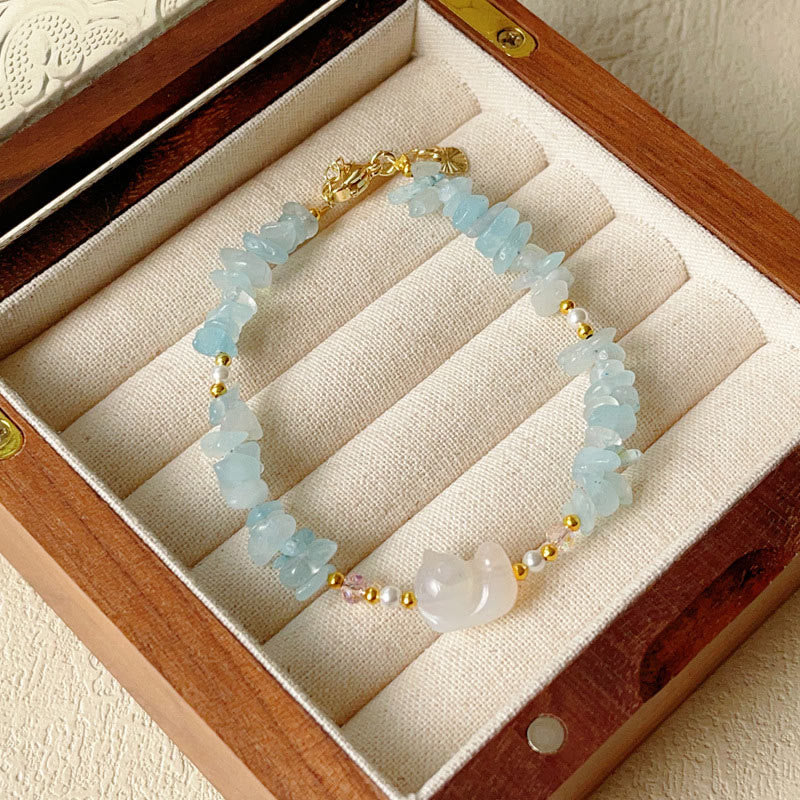 KarmaRipple's Authentic Irregular Aquamarine Cute Cat Balancing Bracelet p3