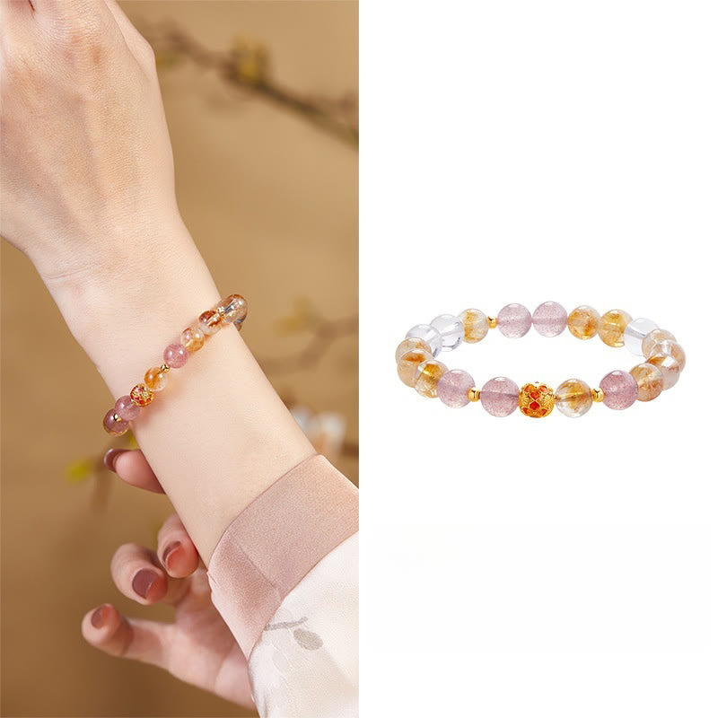 KarmaRipple's 999 Sterling Silver Citrine Strawberry Quartz Ivory Gemstone Protection Bracelet p11