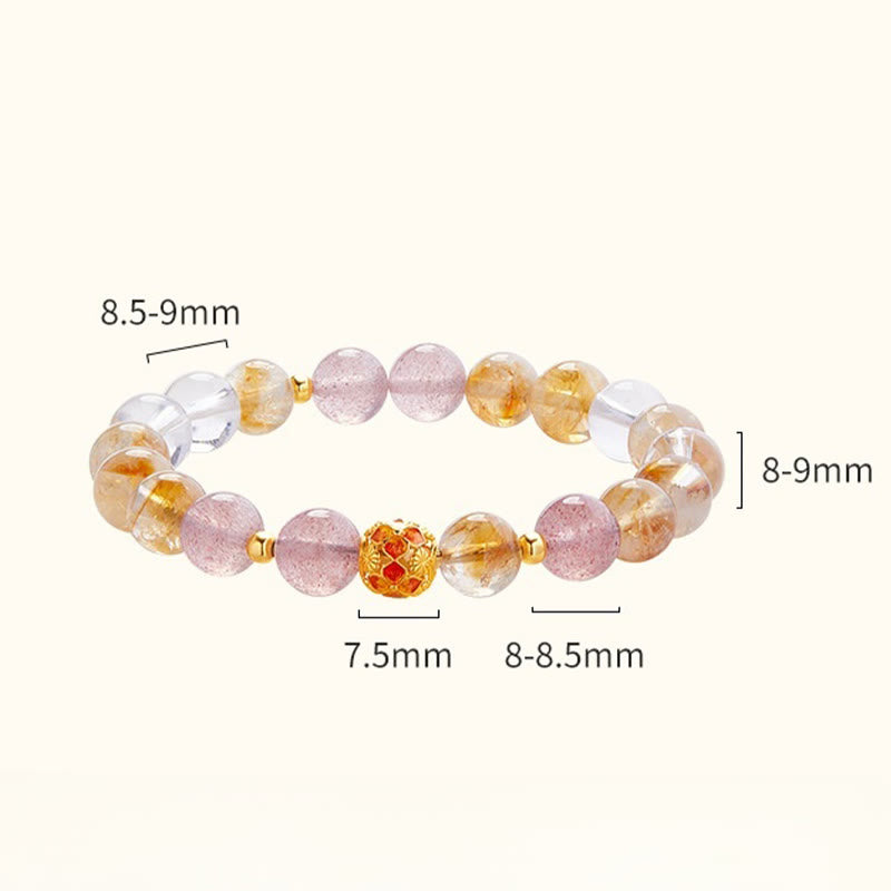 KarmaRipple's 999 Sterling Silver Citrine Strawberry Quartz Ivory Gemstone Protection Bracelet p10