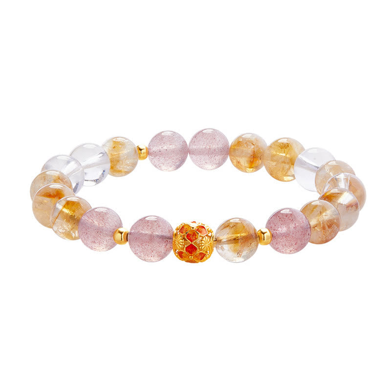 KarmaRipple's 999 Sterling Silver Citrine Strawberry Quartz Ivory Gemstone Protection Bracelet p12