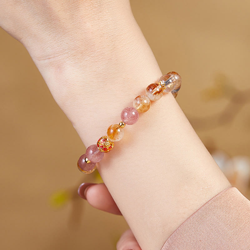 KarmaRipple's 999 Sterling Silver Citrine Strawberry Quartz Ivory Gemstone Protection Bracelet p5