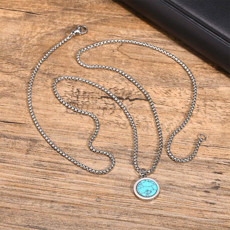 KarmaRipple's Authentic Stone Turquoise Tiger Eye Lazurite Malachite Titanium Steel Purification Pendant Necklace p1