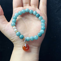 KarmaRipple's Blue Jade Peace Buckle Pearl Beadwork Prosperity Bracelet