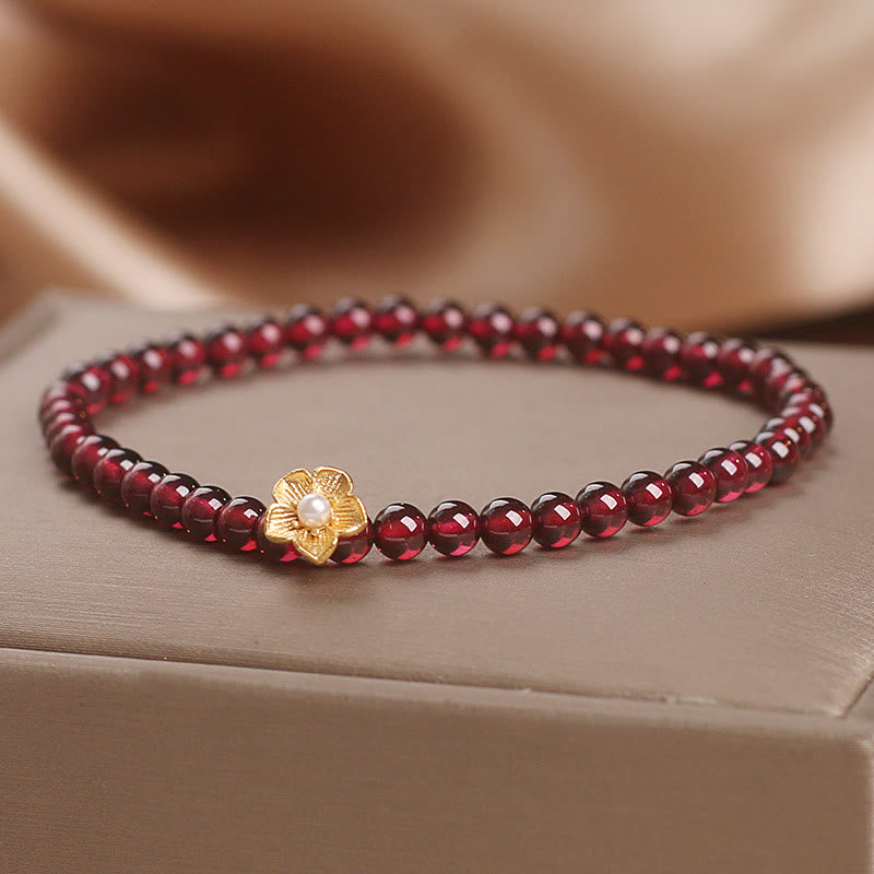 KarmaRipple's Authentic 4mm Garnet Beadwork Flower Passion Bracelet p1