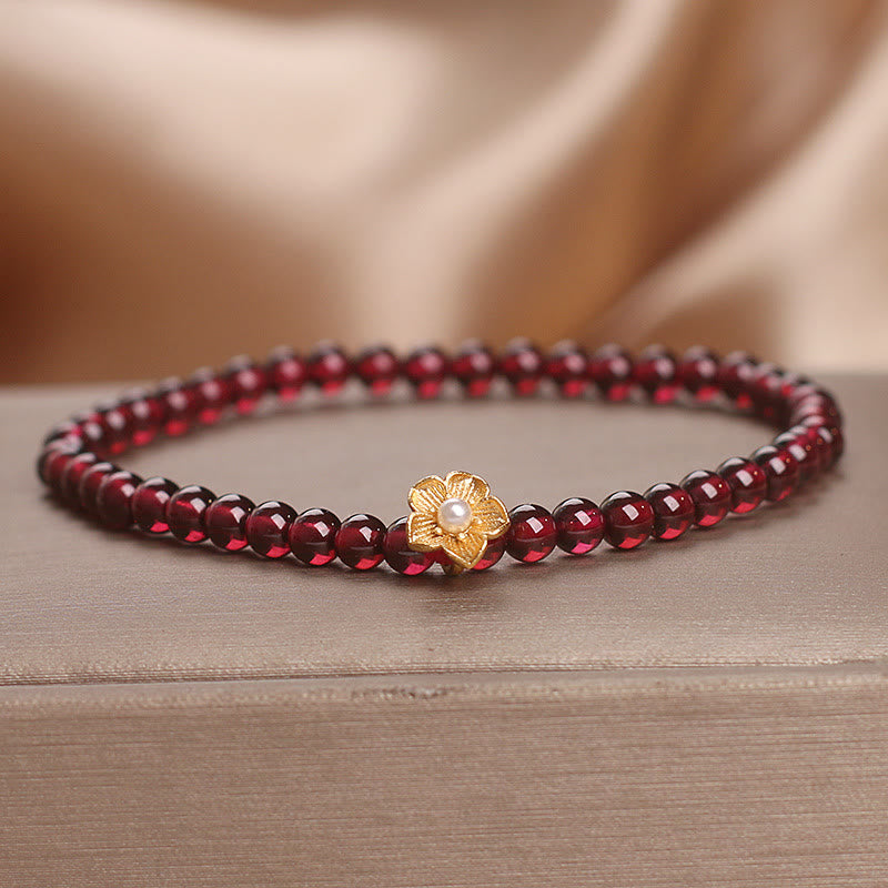 KarmaRipple's Authentic 4mm Garnet Beadwork Flower Passion Bracelet p2
