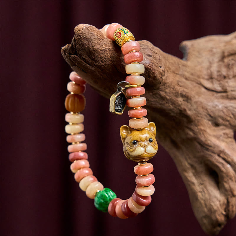 KarmaRipple's Authentic Tibetan Camel Bone Purple Blood Beadwork Pug Fortune Bracelet p4