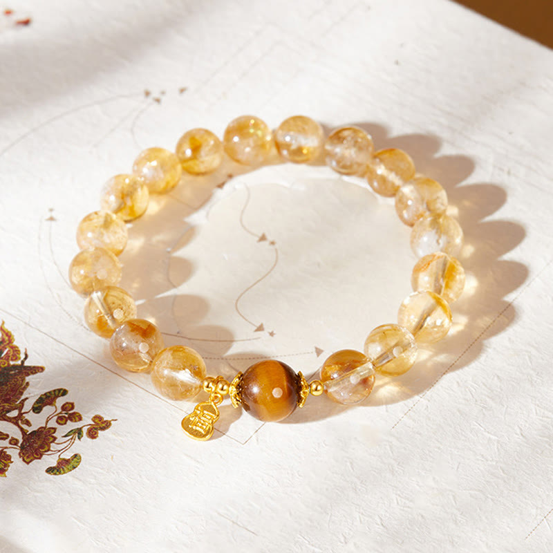 KarmaRipple's 925 Sterling Silver Gourd Fu Character Citrine Tiger Eye Prosperity Bracelet p3