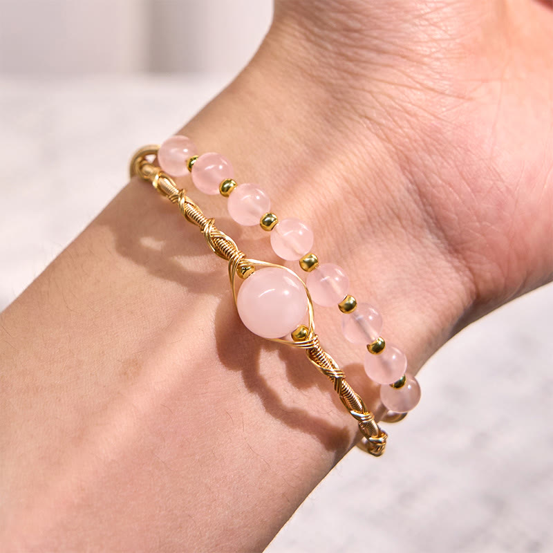 KarmaRipple's Authentic Rose Quartz Love Balancing Metal Cuff Bracelet Bangle p5