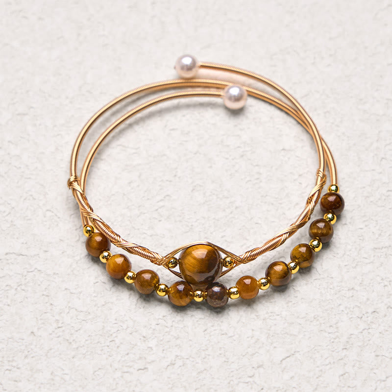 KarmaRipple's 14K Gold Filled Bronze Authentic Tiger Eye Protection Metal Cuff Bracelet Bangle p4
