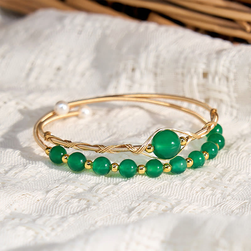 KarmaRipple's 14K Gold Filled Bronze Authentic Green Agate Power Metal Cuff Bracelet Bangle p3