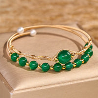 KarmaRipple's 14K Gold Filled Bronze Authentic Green Agate Power Metal Cuff Bracelet Bangle