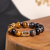 KarmaRipple's Authentic Silver Sheen Obsidian Tiger Eye Vajra Protection Bracelet