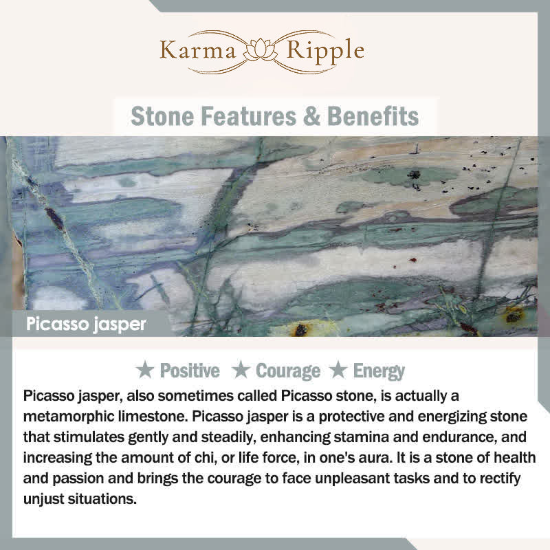 KarmaRipple's Ivory Turquoise Picasso Jasper Green Calcite Blessing Bracelet p5