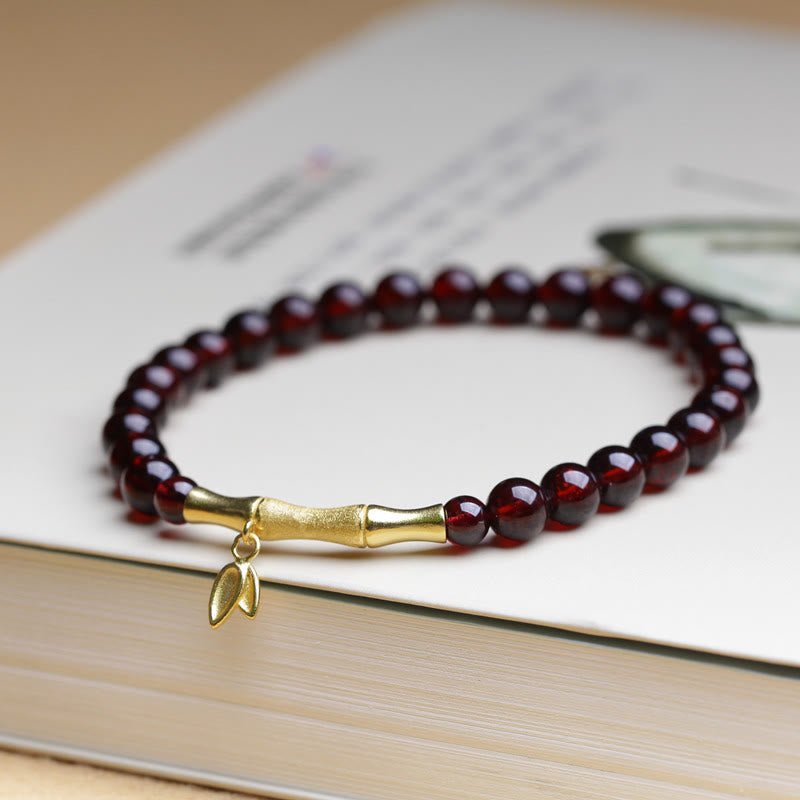 KarmaRipple's 14K Bronze Plated Gold 925 Sterling Silver Plated Gold Authentic Garnet Bamboo Protection Bracelet p8